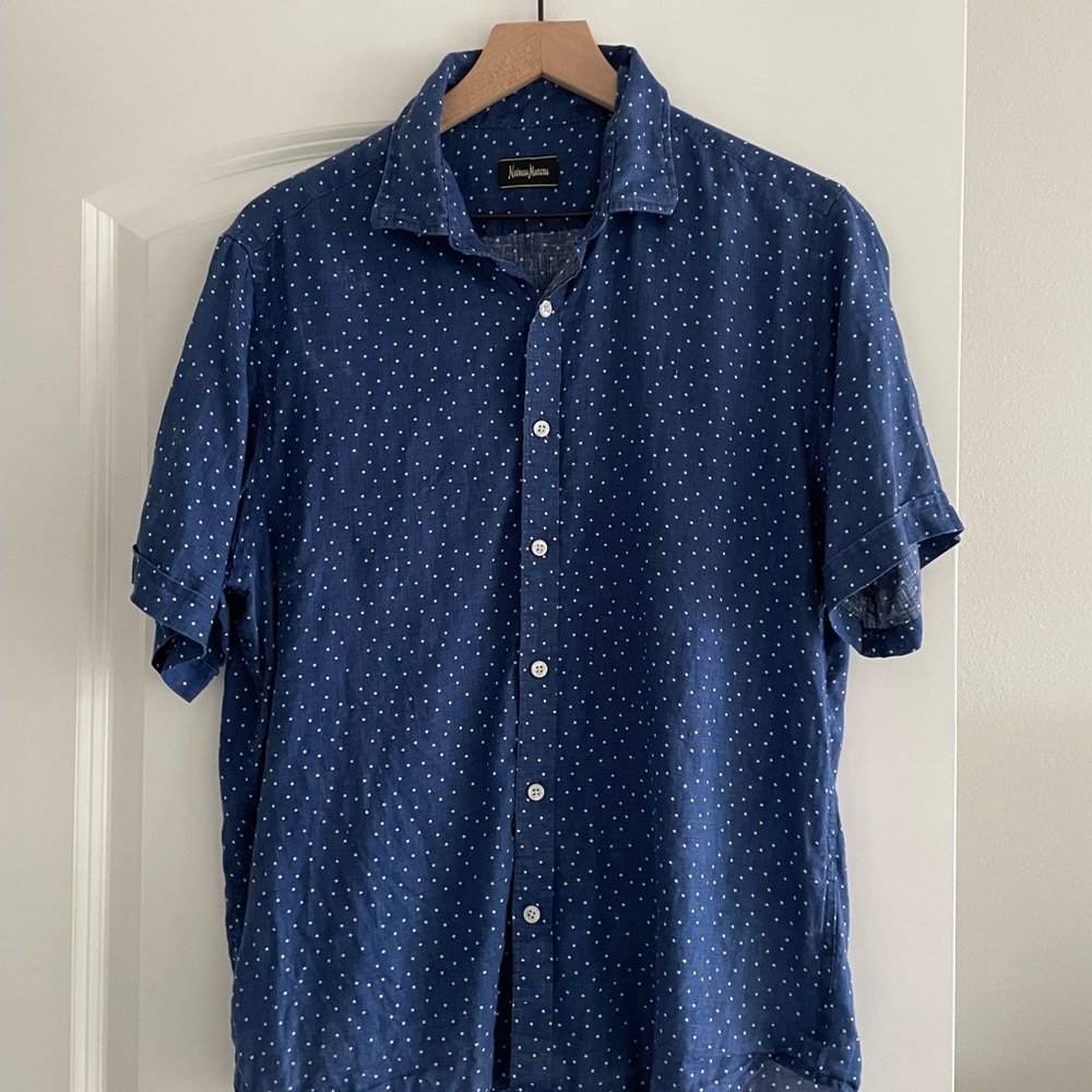 Neiman Marcus Men's Navy Polka Dot Shirt